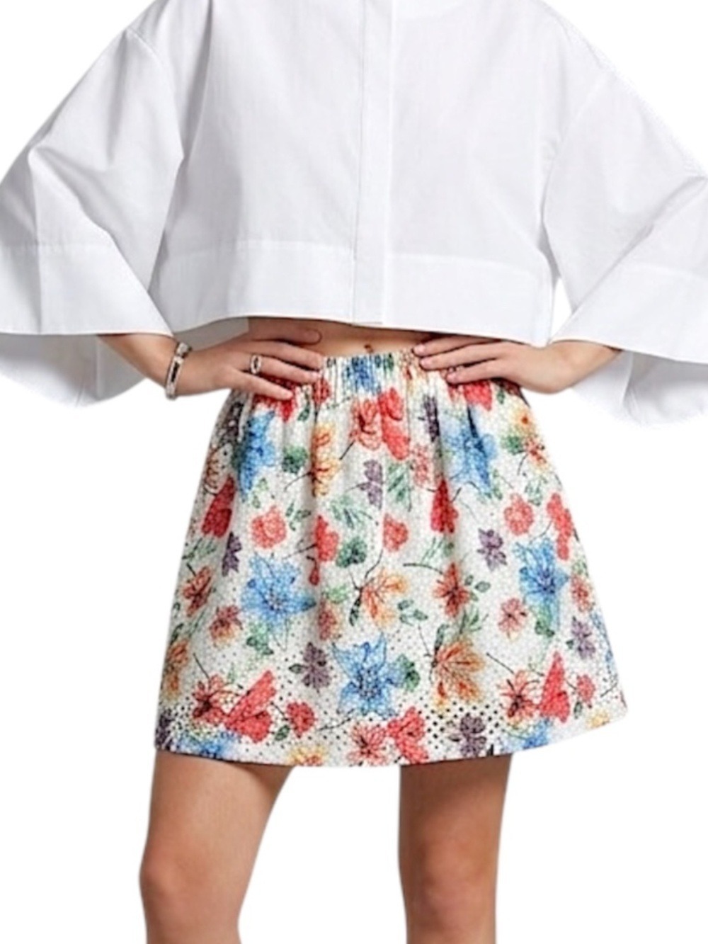 Zara white floral mesh cut out full Y2K style mini skirt